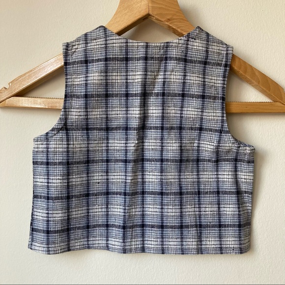 NEW Cozy Toes White Blue Plaid Linen Preppy V-Neck Button Vest Boys 12 Months - Picture 2 of 4